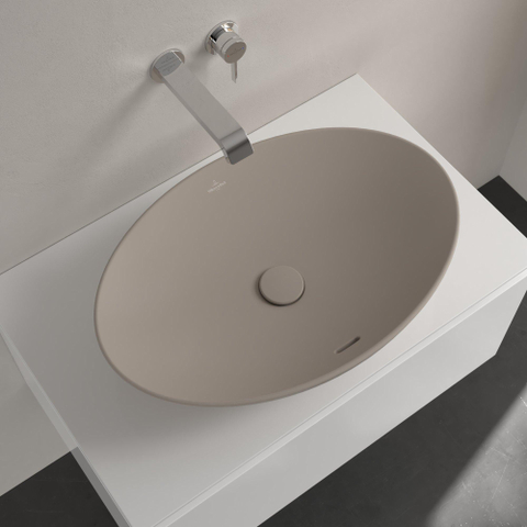 Villeroy & Boch Loop & Friends opzetwastafel - 62x42cm - zonder kraangat - met overloop CeramicPlus - mat almond (beige) SW644129