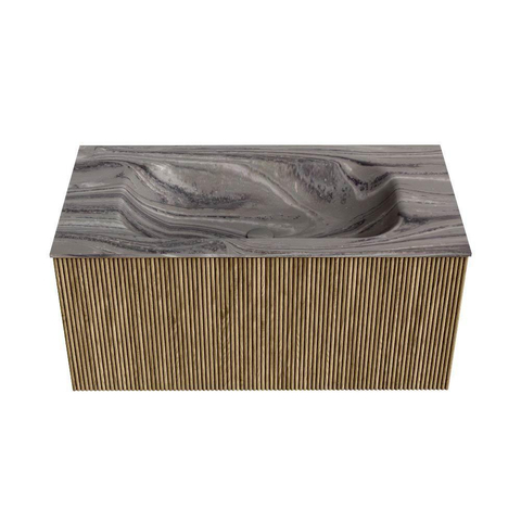 MONDIAZ KURVE-DLUX 90cm badmeubel kleur Dusk met 1 lade en 0 deuren. Wastafel BIG SMALL Midden zonder kraangat Sombra. SW1433846