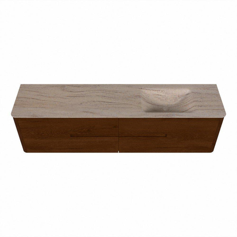Mondiaz CIRO-DLUX Meuble de salle de bains - 190x45x50cm - plan-vasque solid surface Saba - 1 vasque à droite - sans trou de robinetterie - 4 tiroirs - Ruby SW1531929