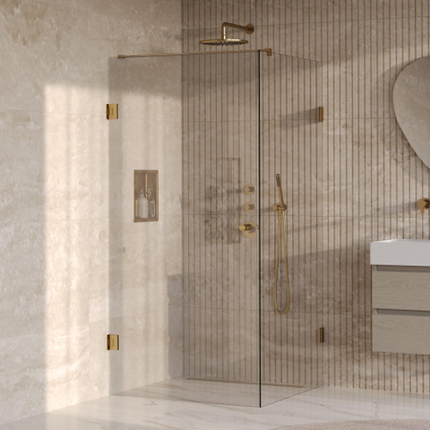 BRAUER Void Carving Cabine de douche - 100x100x200cm - porte battante - revêtement verre - réversible - verre clair - PVD or brossé SW1418082