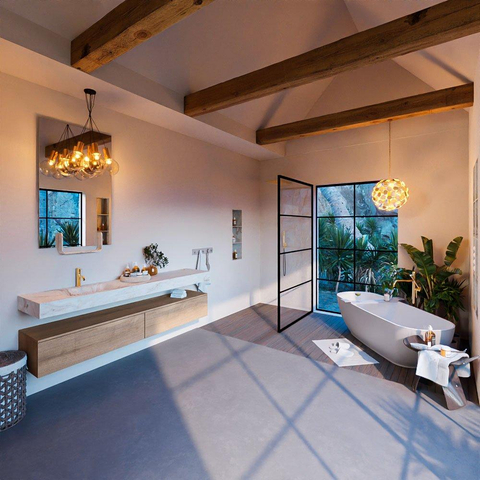 Mondiaz ALAN-DLUX Ensemble de meuble - 200cm - meuble Washed Oak mat - 2 tiroirs - Lavabo Cloud Frappe suspendu - vasque Gauche - 1 trou de robinet SW808935
