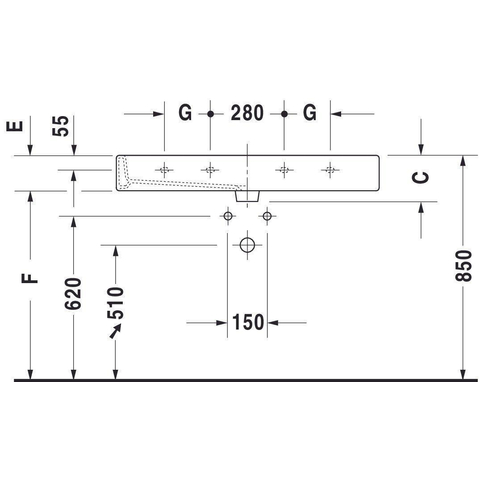 Duravit Vero Dubbele wastafel - 120x47cm - met 2 kraangaten - met overloop - wit 0293351