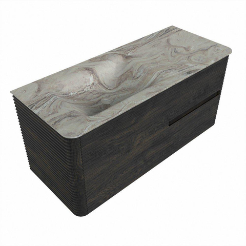 Mondiaz CIRO-DLUX Ensemble de meubles de salle de bains - 110x45x50cm - vasque solid surface Glace - 1 lavabo à gauche - sans trous de robinet - 2 tiroirs - Shadow SW1532200
