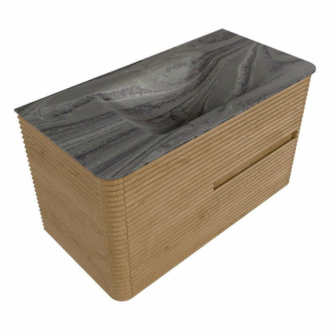 Mondiaz CIRO-DLUX Meuble de salle de bains - 90x45x50cm - Plan vasque solid surface Sombra - 1 vasque au milieu - sans trous de robinet - 2 tiroirs - Chêne SW1531330