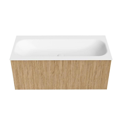 MONDIAZ KURVE Meuble de salle de bains 100 cm couleur chêne avec 1 tiroir. Lavabo BIG MEDIUM central sans trou de robinet Talc. SW1138180