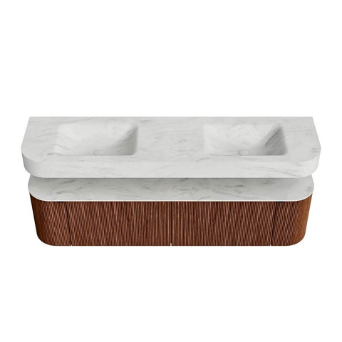 MONDIAZ THOR-DLUX 180cm meuble de salle de bains arrondi gauche + droite couleur Ruby avec 2 tiroirs et 2 portes. Vasque suspendue CLOUD Double 2 trous de robinet couleur Opalo. SW1466073