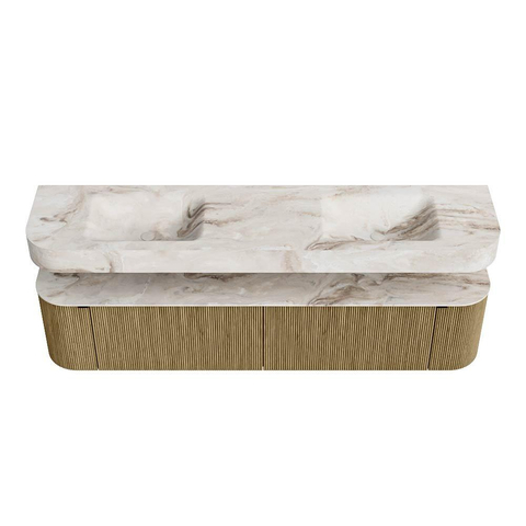 MONDIAZ THOR-DLUX Meuble de salle de bains - 200cm - arrondi gauche + droite - couleur Dusk - 2 tiroirs et 2 portes - Vasque suspendue CLOUD Double 2 trous de robinet - couleur Frappe SW1466846