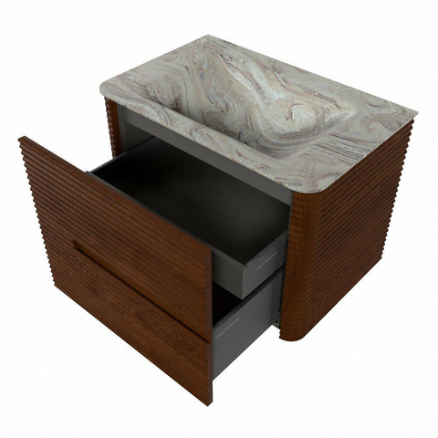 Mondiaz CIRO-DLUX Badkamermeubelset - 70x45x50cm - Solid surface wastafel Glace - 1 wasbak Midden - 1 kraangat - 2 lades - Ruby SW1531551