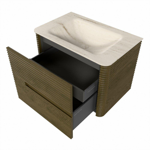 Mondiaz CIRO-DLUX Badkamermeubelset - 70x45x50cm - Solid surface wastafel Meli - 1 wasbak Midden - 1 kraangat - 2 lades - Dusk SW1533148