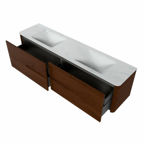 Mondiaz CIRO-DLUX Meuble de salle de bains - 190x45x50cm - Plan vasque solid surface Opalo - 2 vasques double - sans trous de robinetterie - 4 tiroirs - Ruby SW1531824