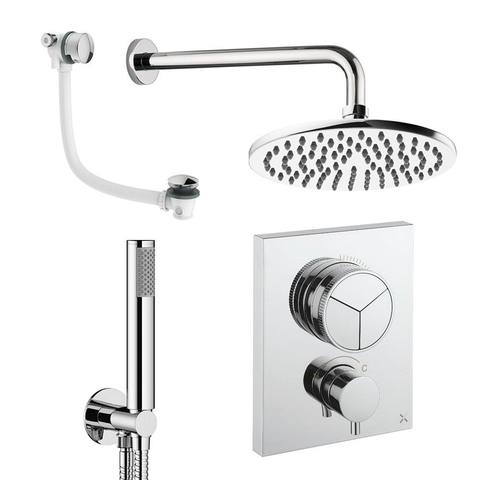 Crosswater MPRO inbouw regendoucheset – Ø20 cm hoofddouche – staafhanddouche – 2 hendels – badafvoer – chroom SW1472732