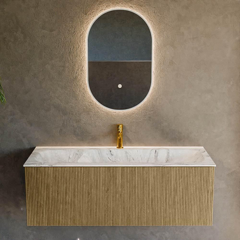 Mondiaz KURVE-DLUX Ensemble meuble de salle de bains - 120x46x40cm - 1 tiroir - lavabo solid surface - central - 1 trou de robinet - Dusk SW1415495