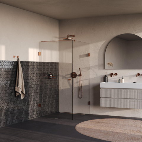 BRAUER Void Carving Douchecabine - 100x120x200cm - draaideur - glascoating - omkeerbaar - helder glas - geborsteld koper PVD SW1418089