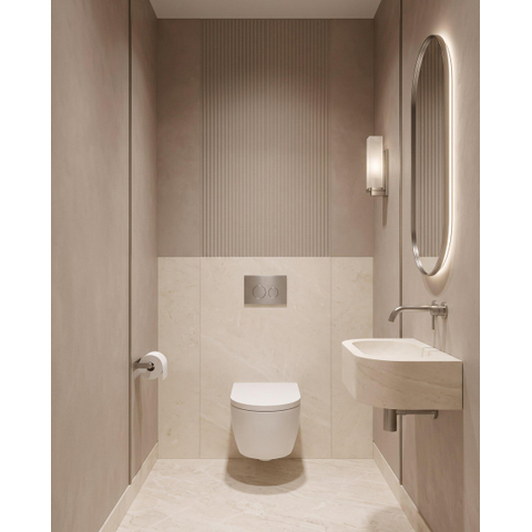QeramiQ Dely Swirl Ensemble WC- 36.3x51.7cm - Réservoir encastré Geberit UP320 - Abattant 35mm - Plaque de commande en inox- Boutons ronds - Blanc brillant SW1138659
