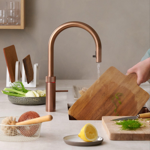 Quooker Flex Round kokendwaterkraan - draaibare & uittrekbare uitloop - PRO3 incl. Cube reservoir - Warm / kokend / bruisend / gefilterd water - rosé koper SW968498
