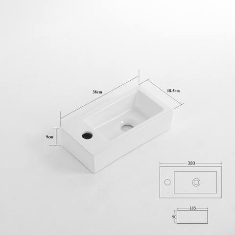 QeramiQ Fuente fonteinset – 37.5x18.5x9 cm – keramiek wit glans – kraangat links – kraan geborsteld gunmetal SW1232760