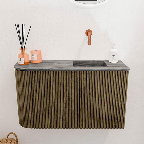 Mondiaz JOYA-DLUX Meuble de toilette 71,6cm - arrondi gauche couleur Dusk - Lavabo FAYE position Droite Sans trou de robinet couleur Sombra. SW1426166