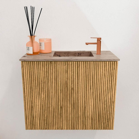 Mondiaz JOYA-DLUX 50cm toiletmeubel - kleur Oak - Wastafel FAYE positie Rechts 1 kraangat kleur Arena. SW1423891