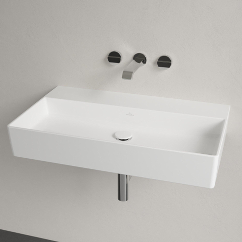 Villeroy & Boch memento 2.0 wastafel - voor handdoekhouders - 80x47cm - zonder overloop - zonder kraangat CeramicPlus - White Alpine (glans wit) SW336057