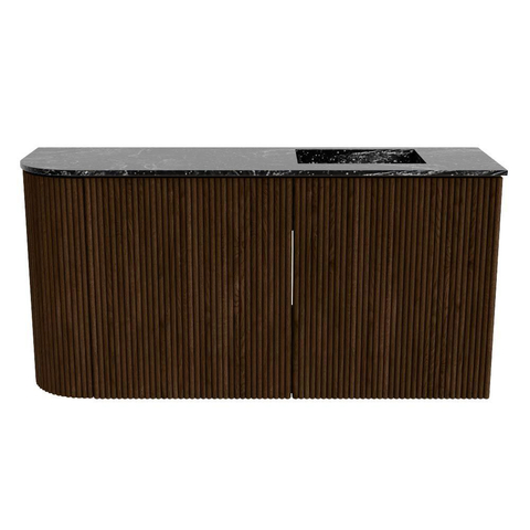 Mondiaz JOYA-DLUX 81.6cm meuble de toilette - arrondi gauche couleur Noyer - Vasque FAYE position Droite Sans trou de robinet couleur Lava SW1422505