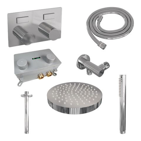 BRAUER Stripe Thermostatische Inbouw Regendouche - drukknoppen - SET 27 - 25cm douchekop - plafondarm - staaf handdouche - doucheslang - wandaansluitbocht - chroom SW1434764
