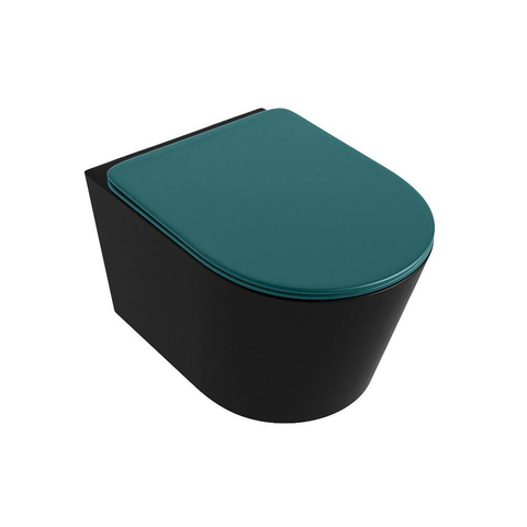 Mondiaz LAVIE hangtoilet – spoelrandloos – 36 x 53 cm – met softclose zitting – Urban (zwart), zitting Smag (groen) SW1208722