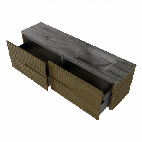 Mondiaz CIRO-DLUX Badkamermeubelset - 180x45x50cm - Solid surface wastafel Sombra - 1 wasbak Rechts - 1 kraangat - 4 lades - Dusk SW1533426