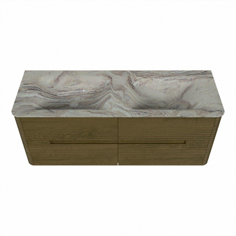 Mondiaz CIRO-DLUX Badkamermeubelset - 130x45x50cm - Solid surface wastafel Glace - 2 wasbak Dubbel - zonder kraangaten - 4 lades - Dusk SW1532984