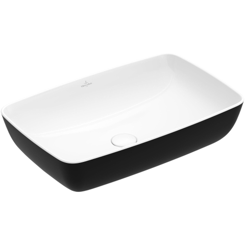 Villeroy & Boch Artis opzetwastafel rechthoekig - 58x38x12.5cm - zonder kraangat - zonder overloop - Coal Black (glans zwart) SW68847