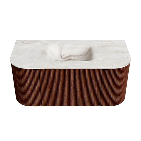 Mondiaz KURVE-DLUX Ensemble de meuble de salle de bains - 100x46x40cm - 1 tiroir - 2 portes - lavabo solid surface - au milieu - sans trou de robinet - Ruby SW1415608