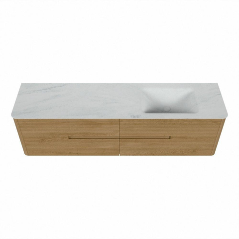 Mondiaz CIRO-DLUX Badkamermeubelset - 180x45x50cm - Solid surface wastafel Opalo - 1 wasbak Rechts - zonder kraangaten - 4 lades - Oak SW1531061