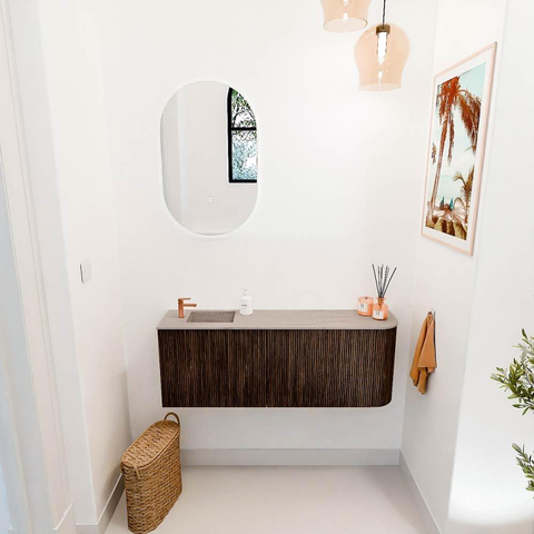 Mondiaz JOYA-DLUX 111.6cm toiletmeubel - ronding rechts kleur Walnut - Wastafel FAYE positie Links 1 kraangat kleur Saba. SW1424694