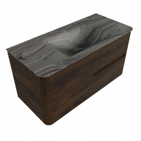 Mondiaz CIRO-DLUX Meuble de salle de bains - 100x45x50cm - Plan-vasque solid surface Sombra - 1 vasque au milieu - sans trous de robinetterie - 2 tiroirs - Noyer SW1530752