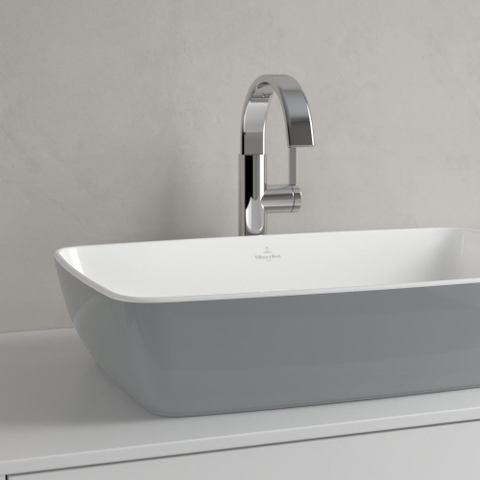 Villeroy & Boch Artis opzetwastafel rechthoekig - 58x38x12.5cm - zonder kraangat - zonder overloop - French Linen (glans grijs) SW68846