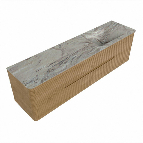 Mondiaz CIRO-DLUX Badkamermeubelset - 180x45x50cm - Solid surface wastafel Glace - 1 wasbak Rechts - 1 kraangat - 4 lades - Oak SW1530816