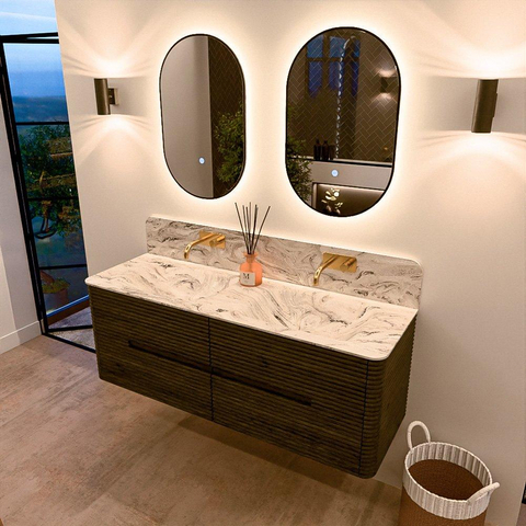 Mondiaz CIRO-DLUX Badkamermeubelset - 140x45x50cm - Solid surface wastafel Glace - 2 wasbak Dubbel - zonder kraangaten - 4 lades - Shadow SW1532214