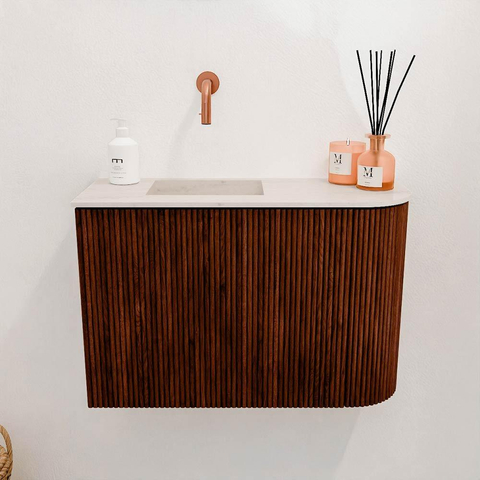 Mondiaz JOYA-DLUX 61.6cm toiletmeubel - ronding rechts kleur Ruby - Wastafel FAYE positie Links Zonder kraangat kleur Meli. SW1425381