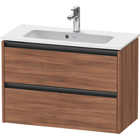 Duravit Ketho.2 Wastafelonderbouwkast - met 2 laden - 81x39x54.9cm - met grepen antraciet - noten mat SW773096