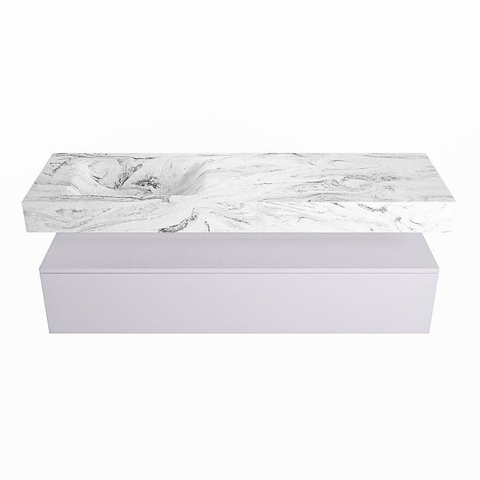 Mondiaz ALAN-DLUX Ensemble de meuble - 150cm - meuble Cale mat - 1 tiroir - Lavabo Cloud Glace suspendu - vasque Gauche - 0 trous de robinet SW805737