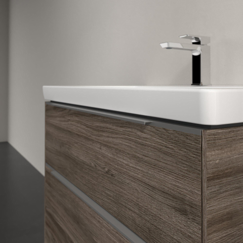 Villeroy & Boch Subway 3.0 wastafelonderbouwkast - met 2 laden - met grepen aluminium glanzend - 77.2x57.6x47.8 - Stone Oak (hout) SW641629