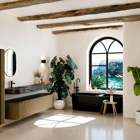 MONDIAZ THOR-DLUX Meuble de salle de bains 190cm arrondi gauche + droite couleur Dusk avec 2 tiroirs et 2 portes. Vasque suspendue CLOUD Gauche 1 trou de robinet couleur Lava. SW1466474
