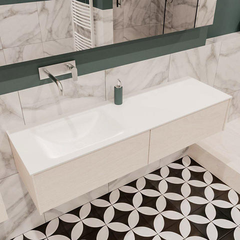 ENSEMBLE DE MEUBLE MONDIAZ LUSH - 150cm - 2 tiroirs - lavabo cloud - lavabo à gauche - 0 trous de robinet - sous-couche SW409562