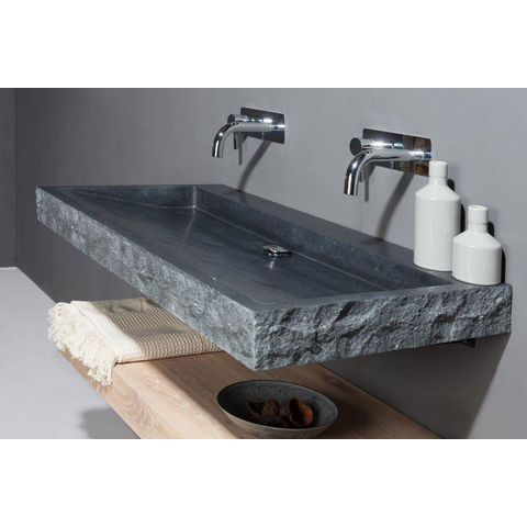 Forzalaqua Palermo wastafel - 80.5x51.5x9cm - zonder kraangat - gekapt - gezoet graniet (zwart) SW230861