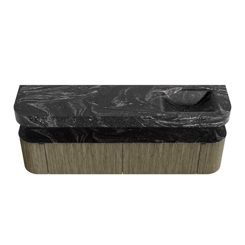 MONDIAZ THOR-DLUX 190cm meuble de salle de bains arrondi gauche + droite couleur Shadow avec 2 tiroirs et 2 portes. Vasque suspendue CLOUD droite sans trou de robinet couleur Lava. SW1466565