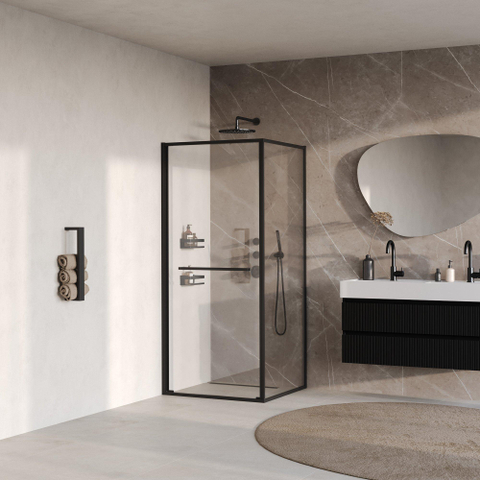 BRAUER Luminis Cabine de douche - 90x90x200 - 2 parties pivotant vers l’intérieur - verre transparent - réversible - incl. traitement anticalcaire - noir mat SW1580836