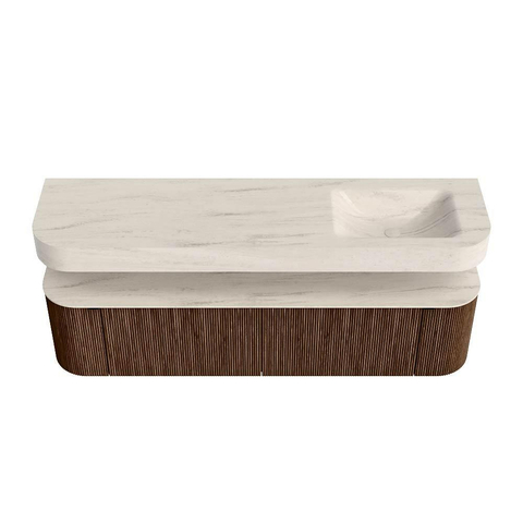 MONDIAZ THOR-DLUX Meuble de salle de bains - 180cm - arrondi gauche + droite - couleur Walnut - 2 tiroirs et 2 portes - Vasque suspendue CLOUD droite sans trou de robinet - couleur Meli SW1466179