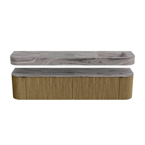 MONDIAZ THOR-DLUX 200cm meuble de salle de bains arrondi gauche + droite couleur Dusk avec 2 tiroirs et 2 portes. Vasque suspendue CLOUD Droite 1 trou de robinet couleur Sombra. SW1467275