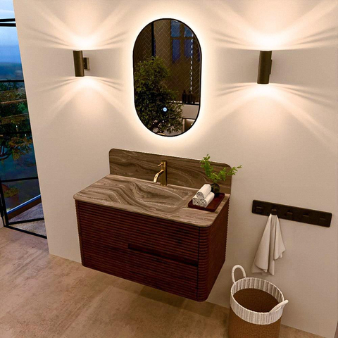 Mondiaz CIRO-DLUX Badkamermeubelset - 90x45x50cm - Solid surface wastafel Sombra - 1 wasbak Midden - 1 kraangat - 2 lades - Ruby SW1531941