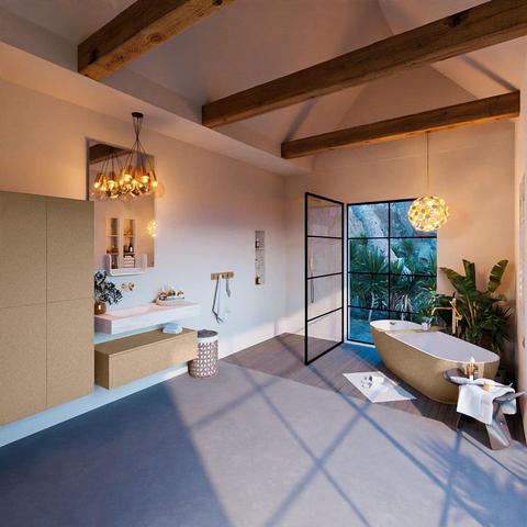 Mondiaz ALAN-DLUX Ensemble de meuble - 100cm - meuble Oro mat - 1 tiroir - Lavabo Cloud Opalo suspendu - vasque Gauche - 0 trous de robinet SW806877