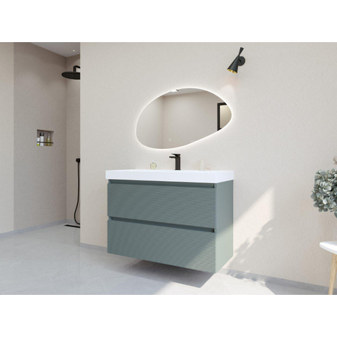 H&R Badmeubelen Infinity XXL 3D Badkamermeubelset - 100 cm - 1 keramische wasbak just wit - 1 kraangat - 2 lades - mat petrol SW863484
